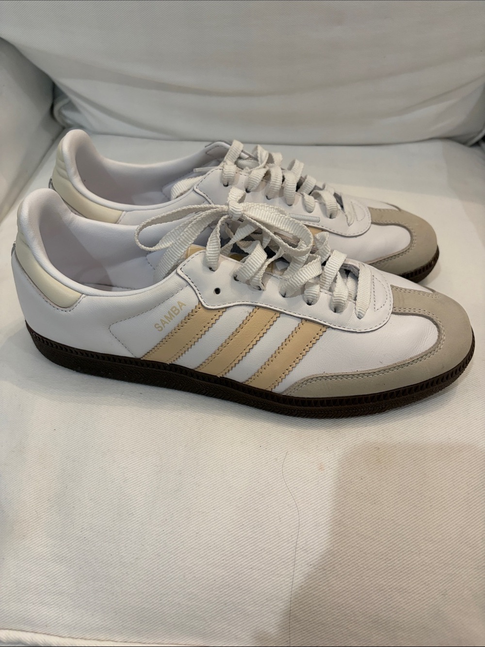 White and Beige Lace-Up Sneakers - Picture 2 of 7
